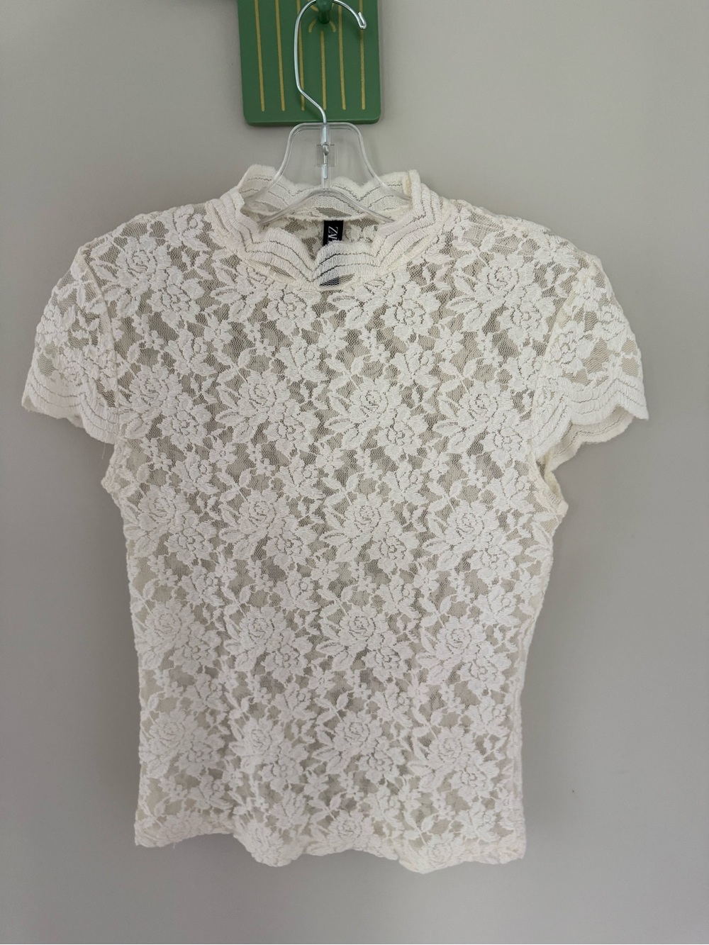 Zara White Floral Lace Short Sleeve Top